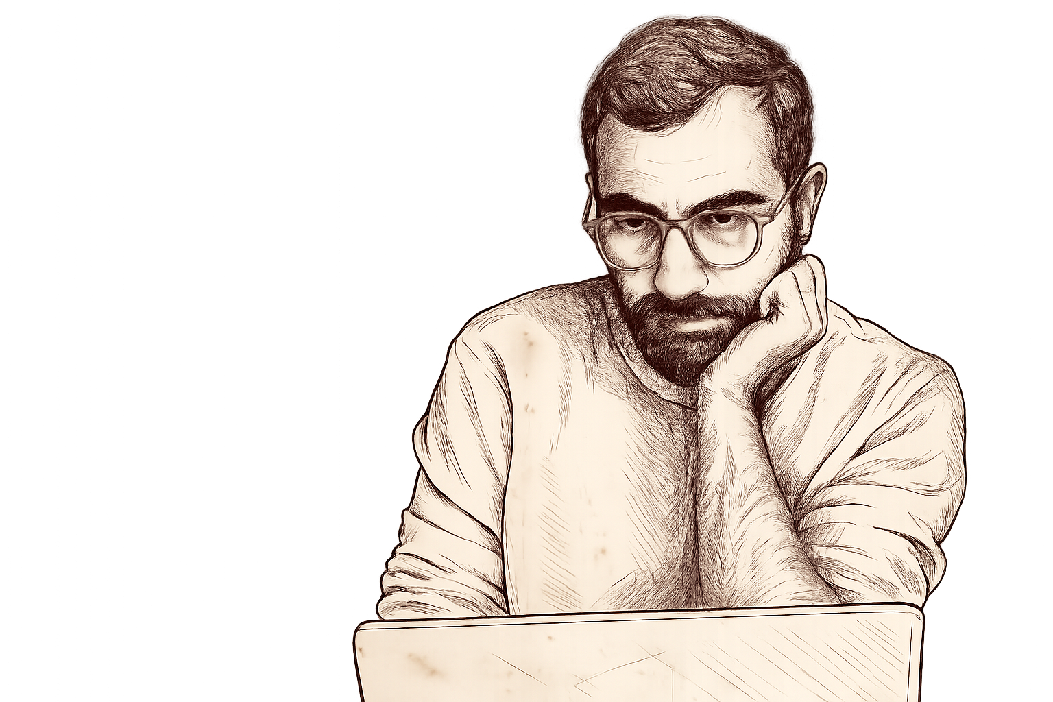 Sketch portrait of Nooruldeen Taffar at work